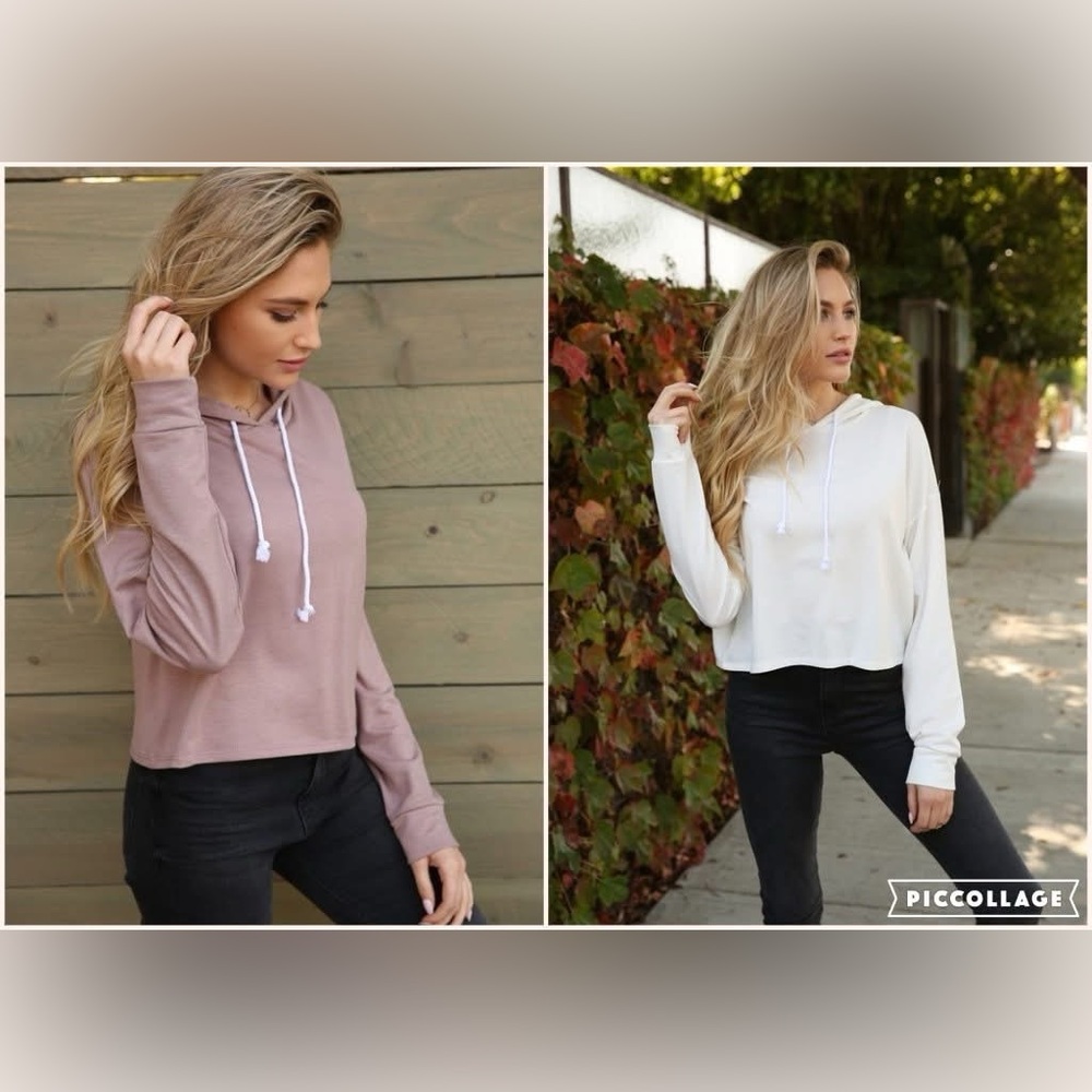 Soft Pink Relaxed Crop Hoodie Sweatshirt
